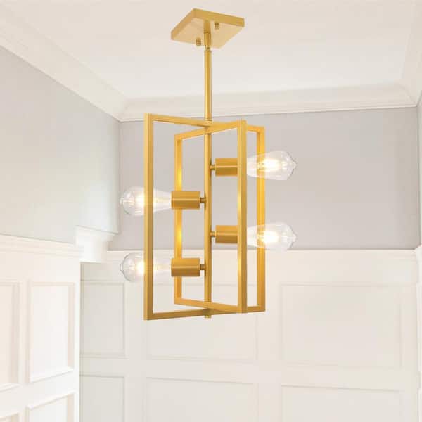Magic Home 4-Light Gold Modern Geometric Metal Ceiling Light Foyer Lighting Fixture Chandelier for Dining Room Kitchen Island