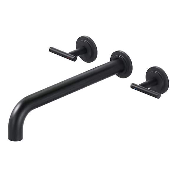 WOWOW 2-Handle Wall Mount Roman Tub Faucet with 12 in. Long Spout Reach in Matte Black (Valve Included)
