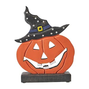 Seasons Crest 10 in. Orange Black Halloween Jack O' Lantern with Witch Hat Tabletop Pumpkin