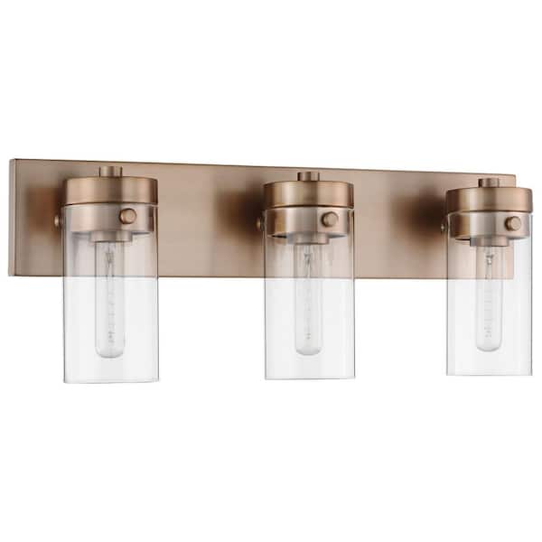 SATCO Intersection 22 in. 3-Light Burnished Brass Vanity Light with Clear Glass Shade