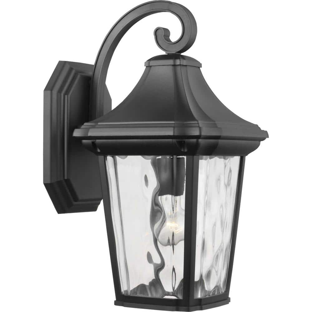 Progress Lighting Marquette Collection 1-Light Textured Black Clear Water  Glass New Traditional Outdoor Large Wall Lantern Light P560173-031 - The