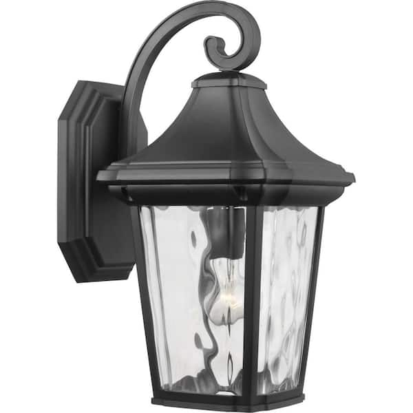 Marquette Collection 1-Light Textured Black Clear Water Glass New Traditional Outdoor Large Wall Lantern Light