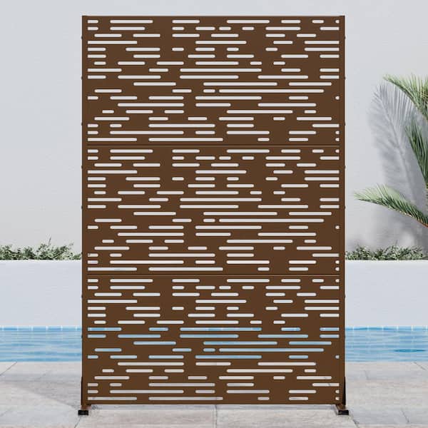 Lirago 72 in. H x 47 in. W Outdoor Metal Privacy Screen Garden Fence Wave Pattern Wall Applique in Brown