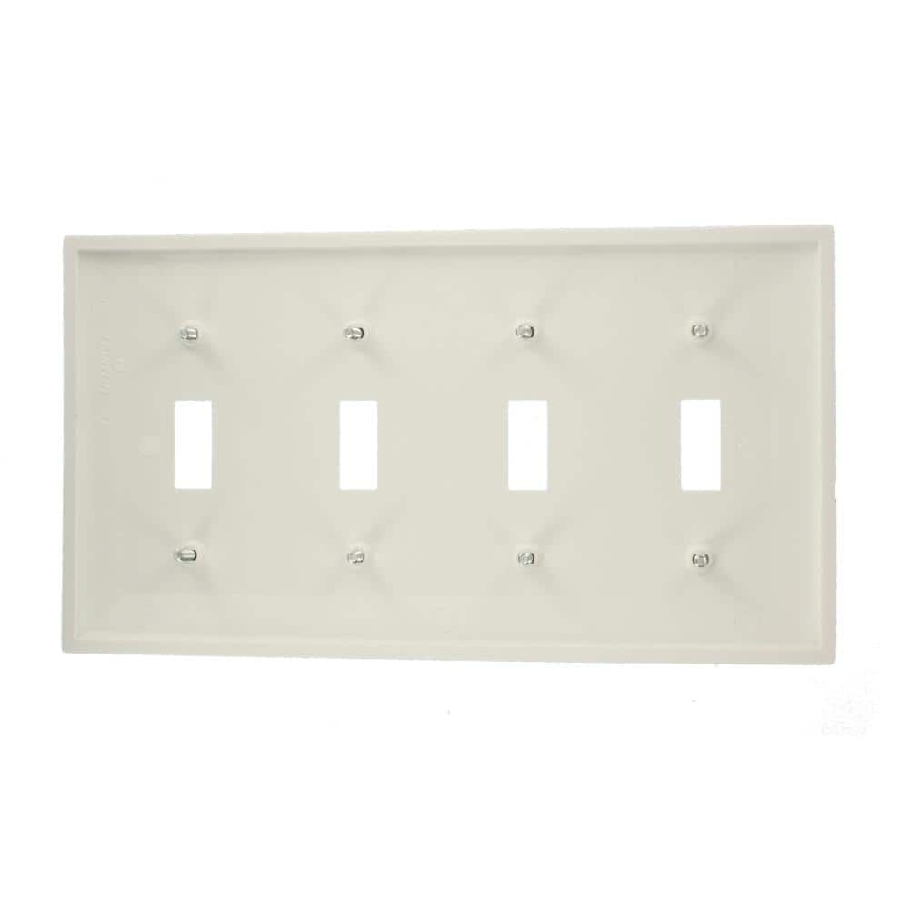 White Thermoplastic 4-Gang Toggle Switch Wallplate