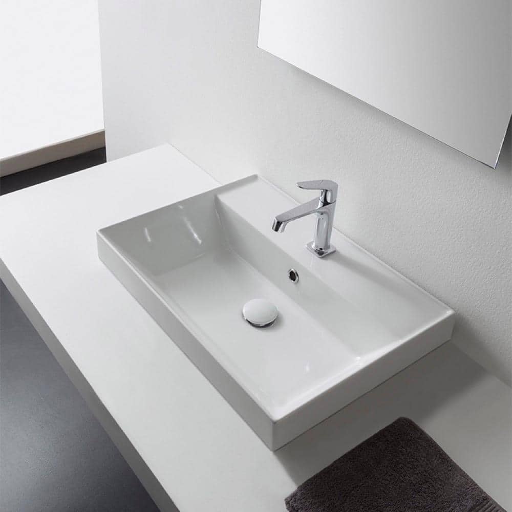 Teorema 17.3'' White Ceramic Rectangular Bathroom Sink with Overflow