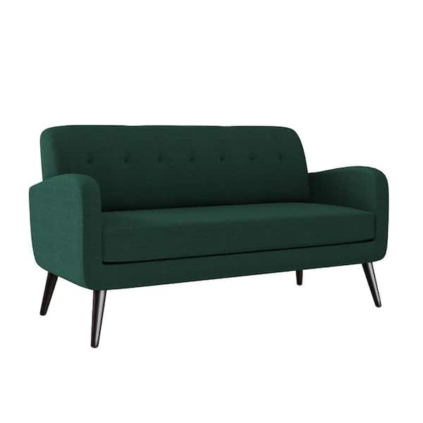 Handy Living Werner Mid Century Modern Sofa In Emerald Green Linen With Dark Espresso Legs A167611 The Home Depot