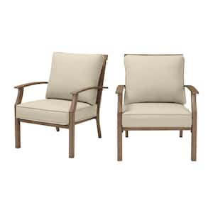 Geneva Brown Wicker and Metal Outdoor Patio Lounge Chair with CushionGuard Putty Tan Cushions (2-Pack)