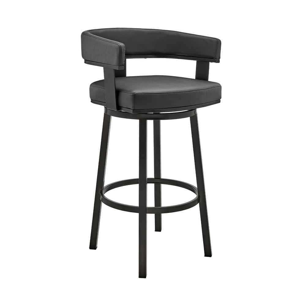 Contemporary 30" Black Faux Leather & Metal Swivel Bar Stool
