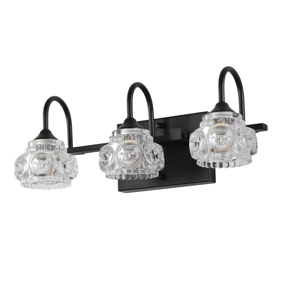 17.3 in. 3-Light Modern Black Crystal Bathroom Vanity Light with Clear Glass Shade for Bathroom(Blulbs Not Included) price history on PriceWatchPro