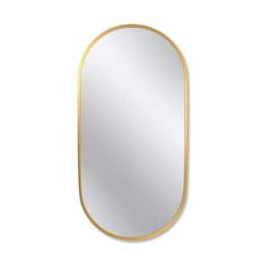 18 in. W x 36 in. H Large Oval Wall Mounted Framed Aluminum Vertical/Horizontal Bathroom Vanity Mirror in Gold