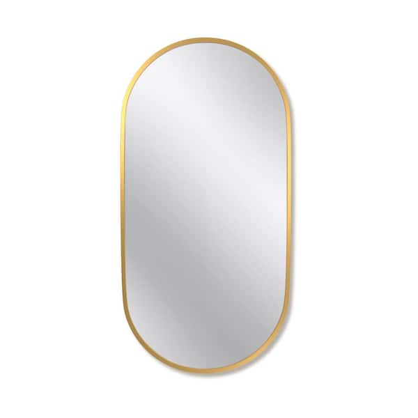 NTQ 18 in. W x 36 in. H Large Oval Wall Mounted Framed Aluminum Vertical/Horizontal Bathroom Vanity Mirror in Gold