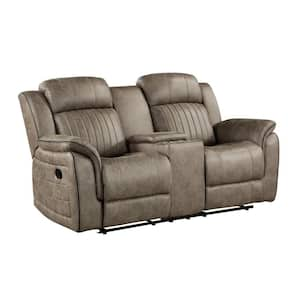 74 in. Pillow Top Arm Microfiber Rectangle Loveseat Recliner Sofa in. Sandy Brown