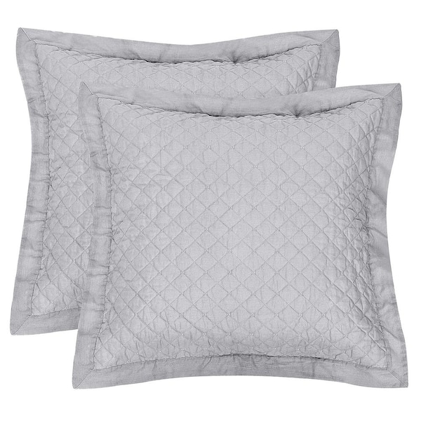 Levtex Home Washed Linen Square Pillow Cover, Set of 2 - Light Grey