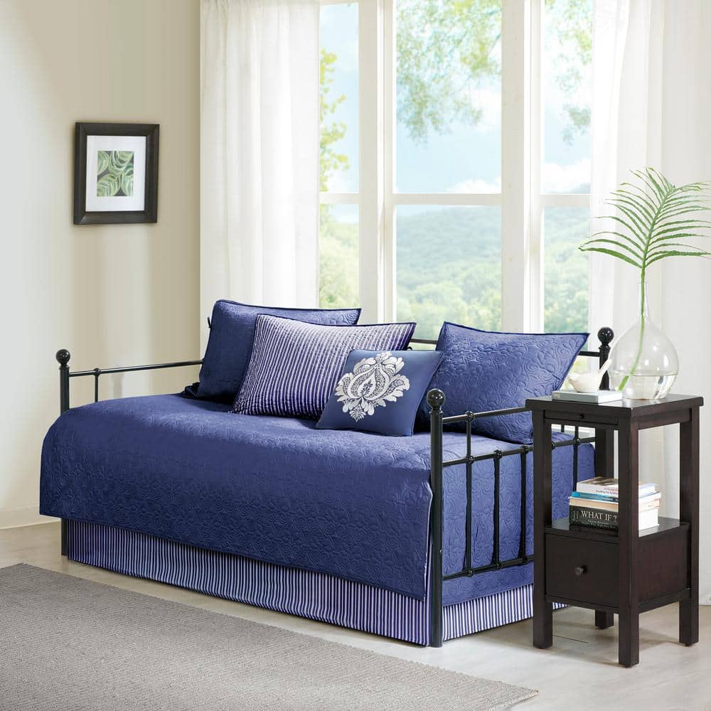 Navy Reversible Floral Motif Daybed Cover Set