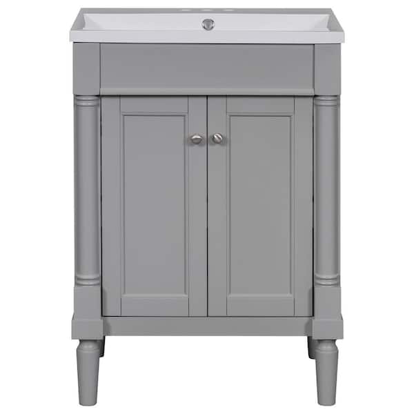 Cesicia 24 in. W x 18 in D. x 34 in. H Freestanding Bathroom Vanity in Gray with 2-Tier Storage Cabinet and Resin Sink Top