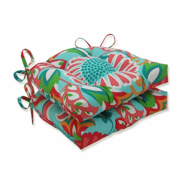 Pillow Perfect Floral 17.5 x 17 Outdoor Dining Chair Cushion in Green/Pink/Orange (Set of 2)