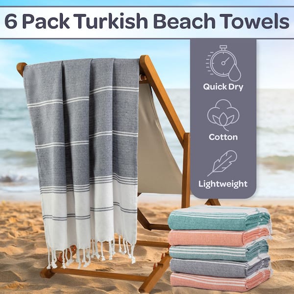 Lavish Home 6-Pack 39x71in Turkish Beach Towel Set 67-0040TT - The
