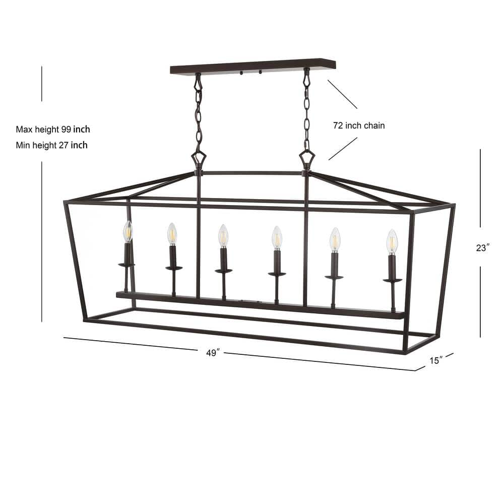 Pagoda 49" Oil Rubbed Bronze LED 6-Light Farmhouse Lantern Pendant