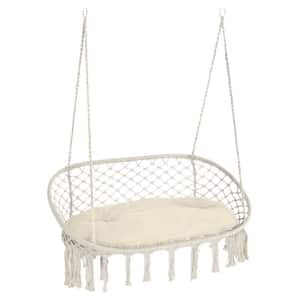 51.25 in. W x 29.5 in. D x 15.75 in. H 2-Person Metal Porch Swing with Cushions in White