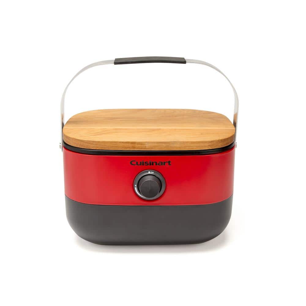 Cuisinart Red Portable Propane Gas Grill with Wooden Lid