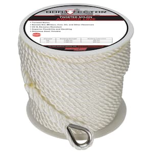BoatTector Twisted Nylon Anchor Line with Thimble - 1/2 in. x 200 ft., White