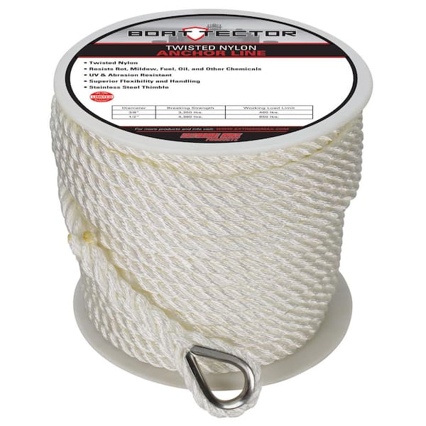 Extreme Max BoatTector Twisted Nylon Anchor Line with Thimble - 1/2 in. x 200 ft., White