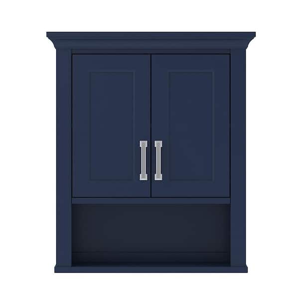 CRAFT + MAIN 24-in x 28-in x 8-in Aegean Blue Soft Close Bathroom Wall Cabinet