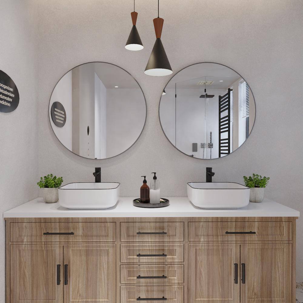 Ace 15'' White and Black Square Ceramic Vessel Sink