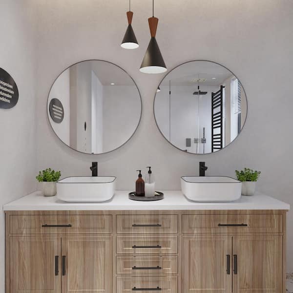 DeerValley Ace 15 in. Square Ceramic Vessel Bathroom Sink in White with Black Edges Vanity Sink, Faucet not Included