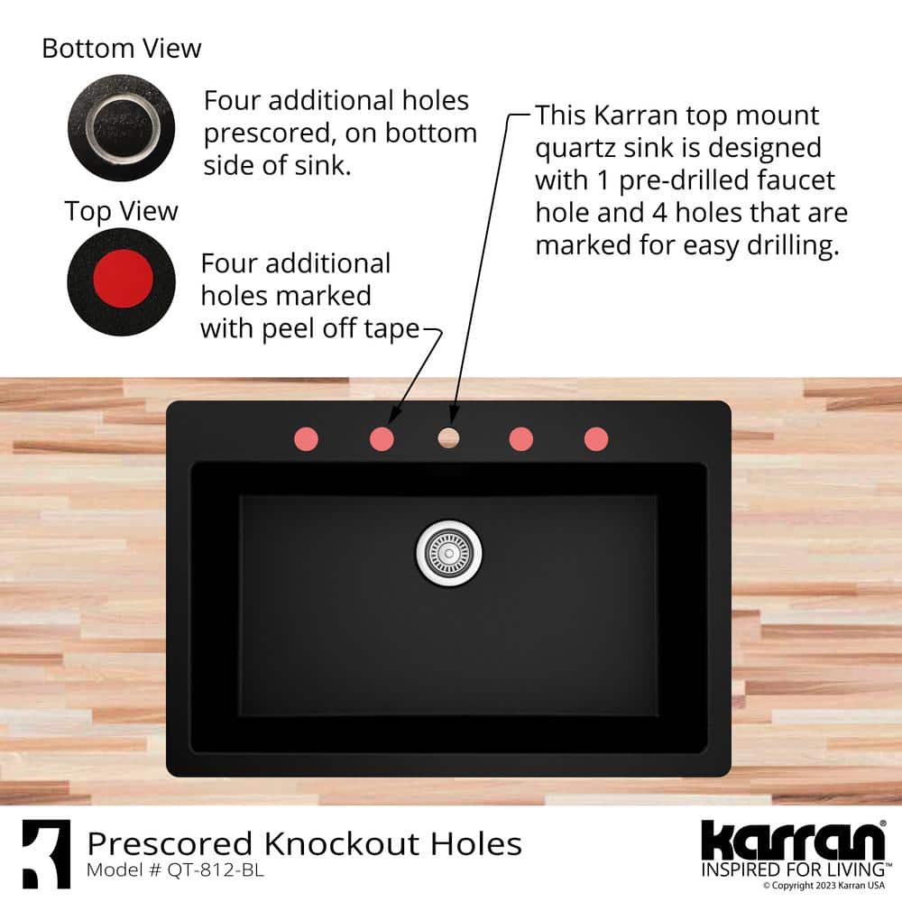 Black Quartz Single Bowl Drop-In Kitchen Sink