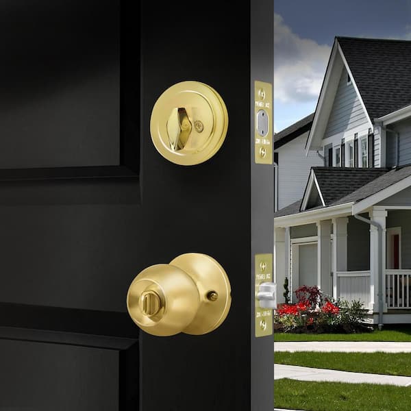 Premier Lock Solid Brass Entry Door Knob Combo Lock Set with