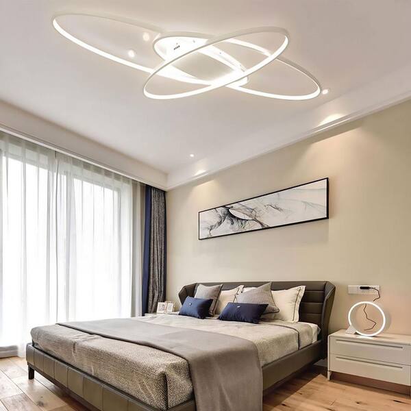 OUKANING 37 in. White Integrated LED Modern Geometric Flush Mount