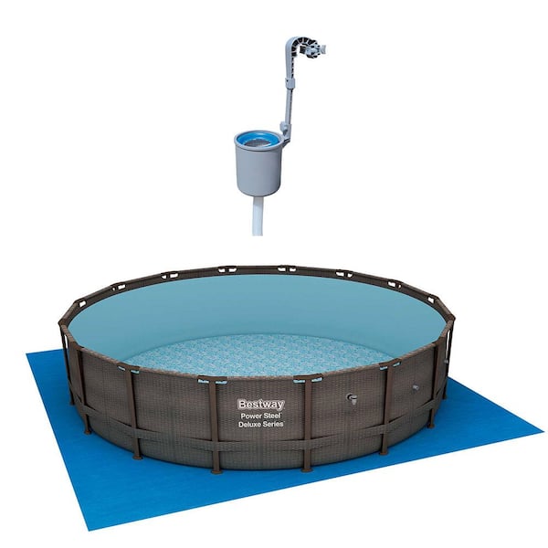 Bestway 16 ft. Round 48 in. D Power Steel Framed Hard Side Pool Set and Surface Skimmer Debris Cleaner