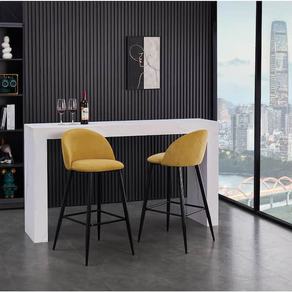 Homy Casa Haseeb 35.4 in. Yellow Low Back Metal Frame Bar stool With Fabric Seat ( Set of 2)