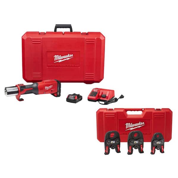 Milwaukee M18 18-Volt Lithium-Ion Brushless Cordless FORCE LOGIC Press Tool w/1/2 in, 3/4 in, and 1 in Black Iron Press Tool Jaws