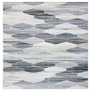 Montage Gray/Dark Gray 7 ft. x 7 ft. Lattice Striped Indoor/Outdoor Patio  Square Area Rug