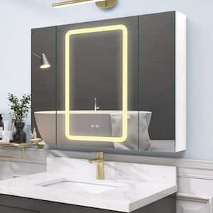 40 in. W x 30 in. H Defogging Medium Rectangular White Aluminum Surface Mount LED Bathroom Medicine Cabinet with Mirror
