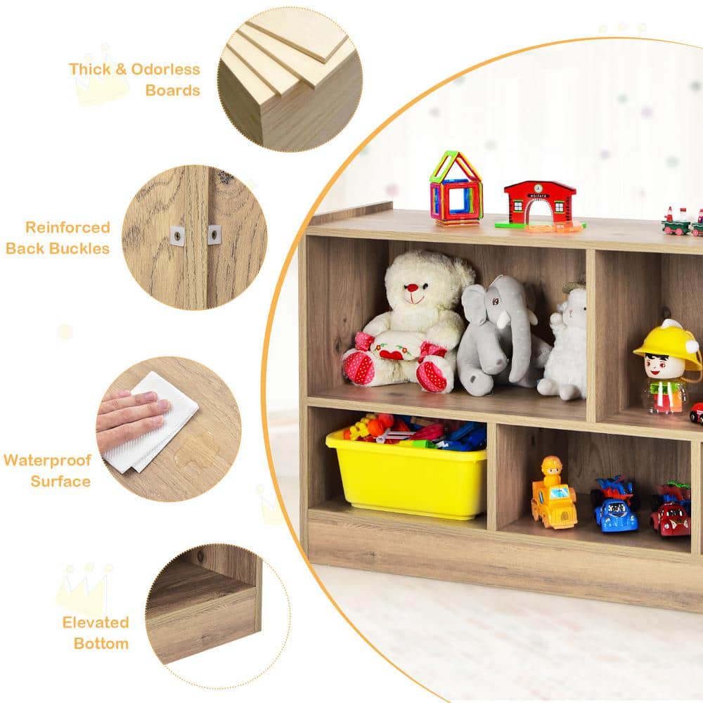 24 in. Brown Wooden 5 Shelf Children Storage Cabinet Bookcase Toy Storage Kids Rooms Classroom - thumbnail 3