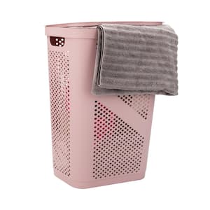 Pink 23.5 in. H x 13.75 in. W x 17.25 in. L Plastic 60L Slim Ventilated Rectangle Laundry Hamper with Lid