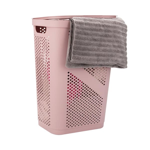 Mind Reader Pink 23.5 in. H x 13.75 in. W x 17.25 in. L Plastic 60L Slim Ventilated Rectangle Laundry Hamper with Lid