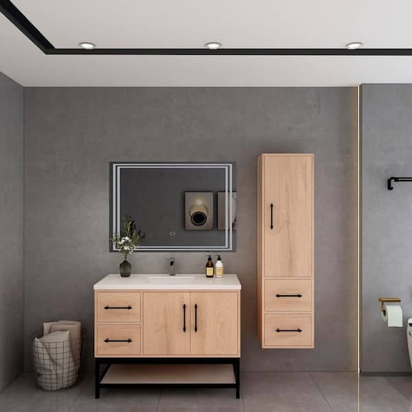 BV Better Vanity Victoria 42 in. W x 20 in. D x 35 in. H Single Sink Freestanding Frame Bath Vanity in Red Oak with White Acrylic Top