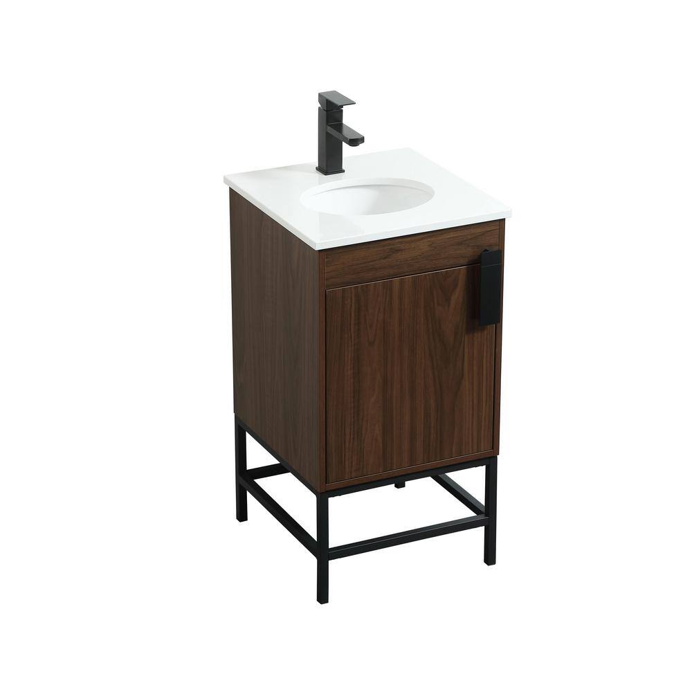 Walnut Brown Single Bathroom Vanity with Ivory Quartz Top