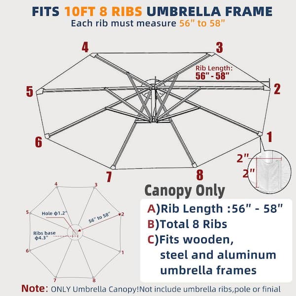 10 ft. Cantilever Market Patio Umbrella in Replacement Canopy for 8 Ribs in  Khaki Durable Outdoor Shade Cover OGPH012414 - The Home Depot