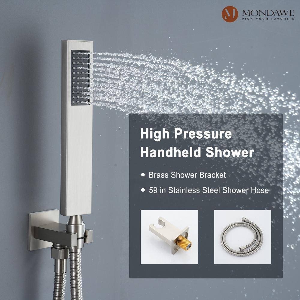Large Brushed Nickel Dual Rain and Jet Shower System