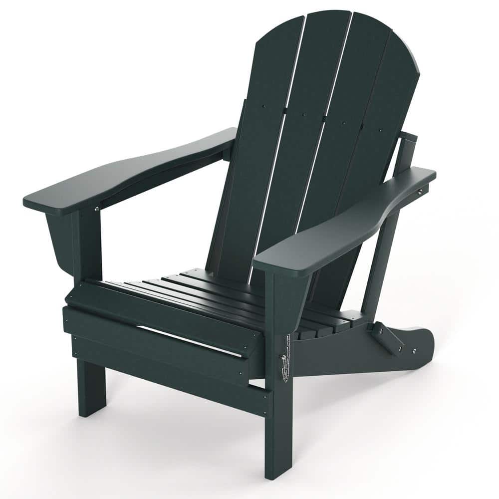 Blackish Green Folding Adirondack Chair, Outdoor All-Weather Proof HDPE Res