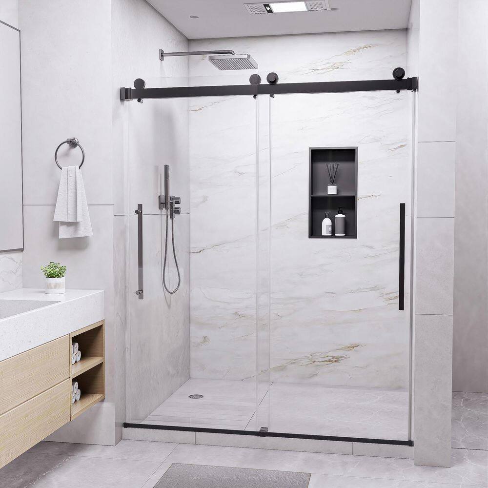 48 in.-54 in. W x 76 in. H Sliding Frameless Shower Door in Oil Rubbed Bronze with Tempered Clear Glass price history on PriceWatchPro