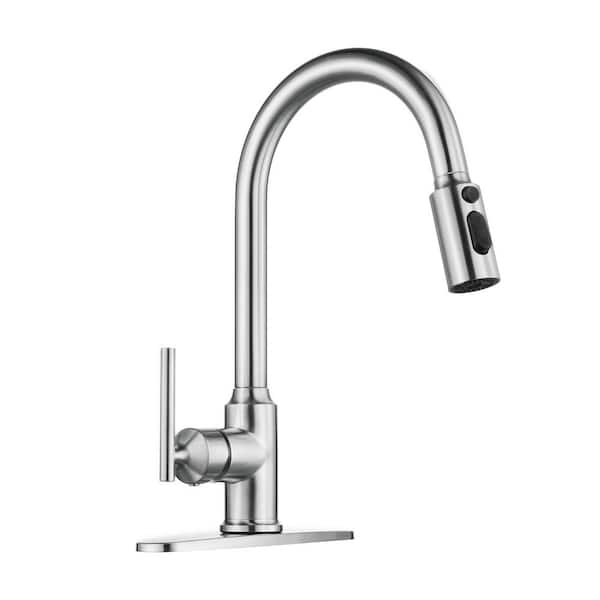 3-Mode Single Handle Pull Down Sprayer Kitchen Faucet with TurboSpray and FastMount in Stainless Steel Brushed Nickel