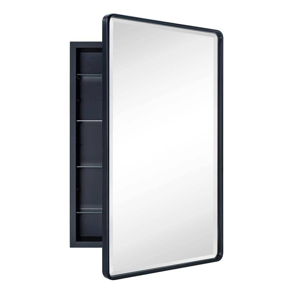 Farmhouse Matt Black Metal Framed Rectangular Medicine Cabinet with Mirror
