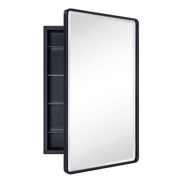 TEHOME Farmhouse 20 in. W x 30 in. H Recessed Rectangular Metal Framed Bathroom Medicine Cabinets with Mirror in Matt Black