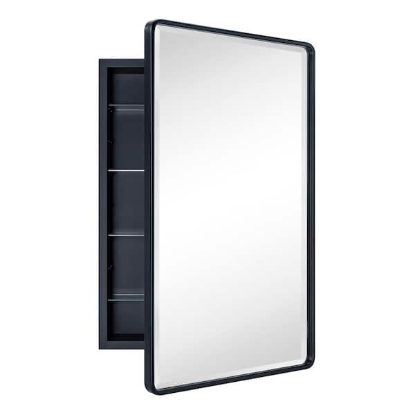 Farmhouse 20 in. W x 30 in. H Recessed Rectangular Metal Framed Bathroom Medicine Cabinets with Mirror in Matt Black